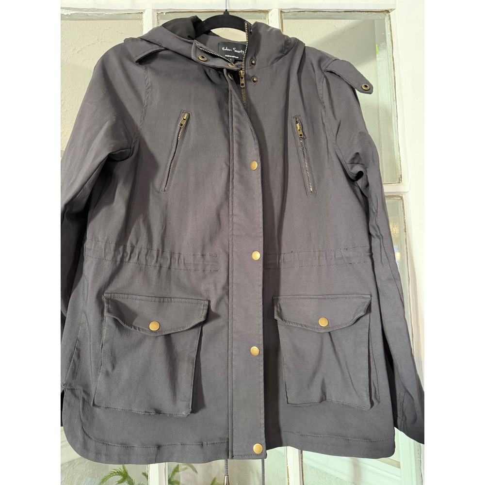 Eden Society Charcoal Gray Hooded Utility Anorak Cargo Jacket Size L